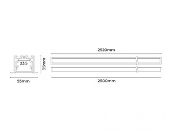 Perfil de alumínio para luminária LED tubular embutida  LE5535