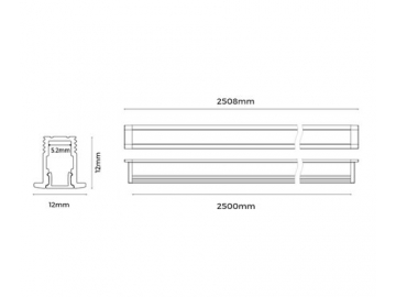 Perfil de alumínio para luminária LED tubular embutida  LE1212