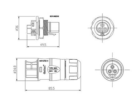 Modelo BC01: Conectores DIN (3 pinos)