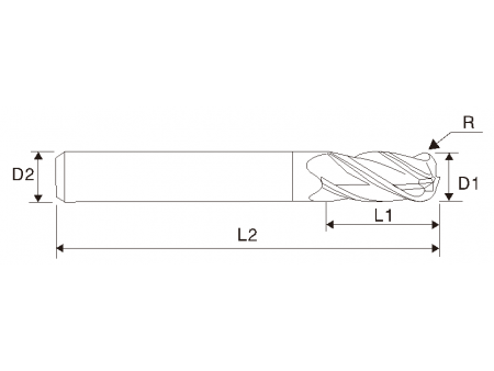 Fresa de extremidade de raio de canto, comprimento longo EMA10 (4 estrias)