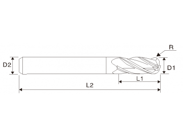 Fresa de carboneto com extremidade de raio de canto EMT08 (4 estrias), comprimento longo