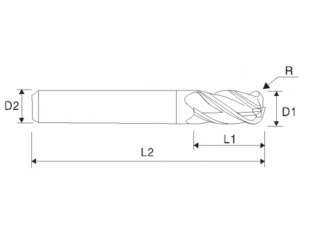 Fresa de carboneto (4 estrias) de raio EMC10 X5070, comprimento longo