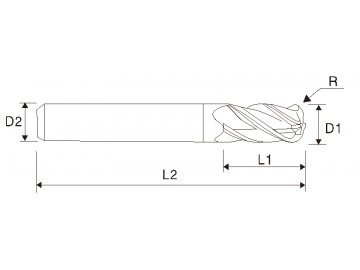Fresa de carboneto (4 estrias) de raio EMC10 X5070, comprimento longo