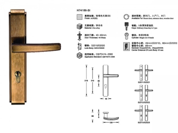 Fechadura de porta em liga de zinco H74186-BI