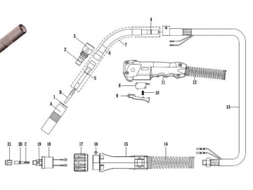 Pistola de soldadura CO2 refrigerada a ar 500A