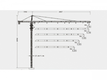 Grua torre/Guindaste de torre tipo cabeça de martelo, QTZ80 (6010)