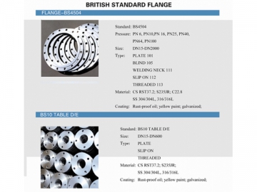 Flange de chapa, padrão BS 4504