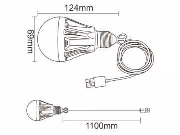 Lâmpada bulbo LED acionada por USB