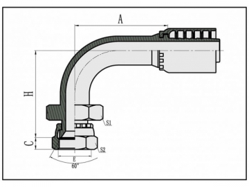 União de assento cônico 60°JIS GAS BSP